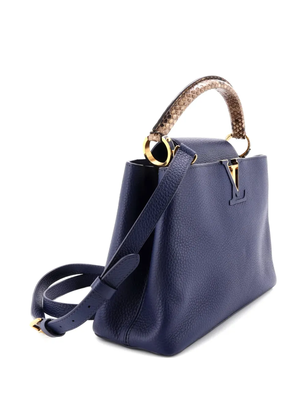 Pre-owned Louis Vuitton Capucines Bag Leather With Python Pm Satchel In Blue