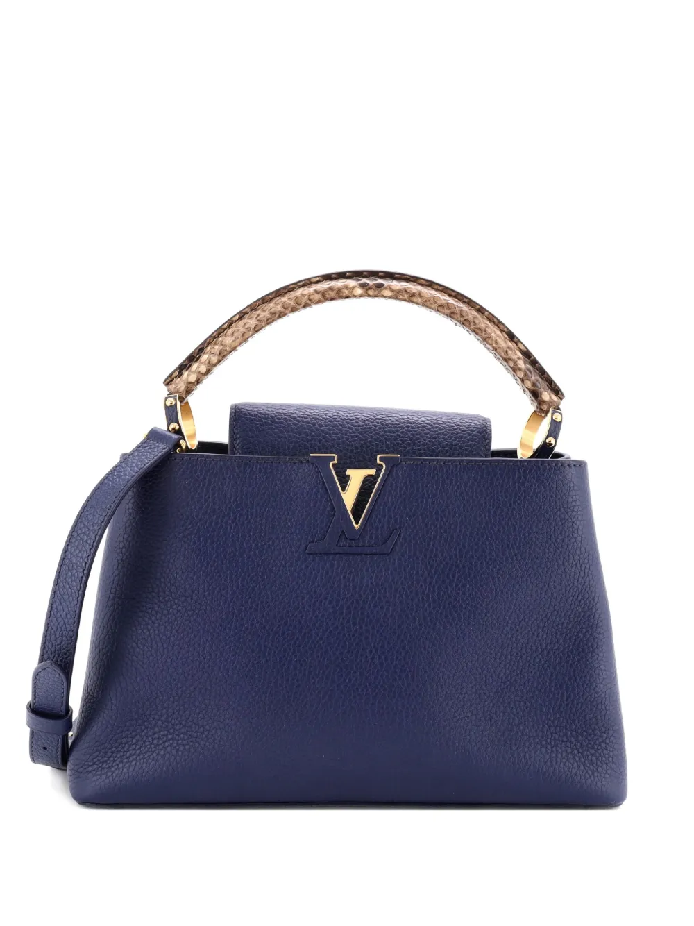 Pre-owned Louis Vuitton Capucines Bag Leather With Python Pm Satchel In Blue