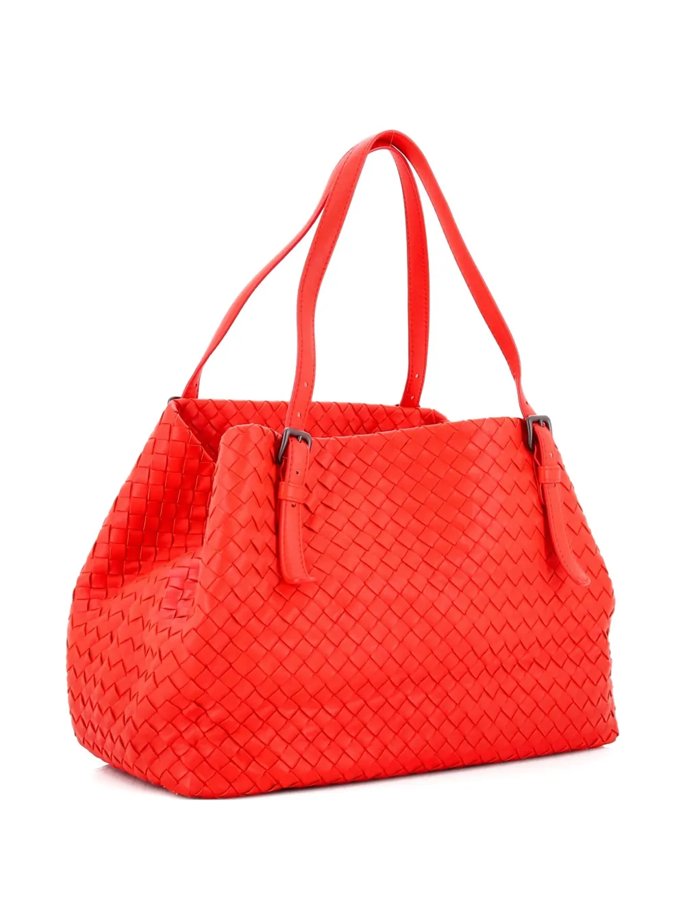 Pre-owned Bottega Veneta A-shape Intrecciato Nappa Medium Tote Bag In Red