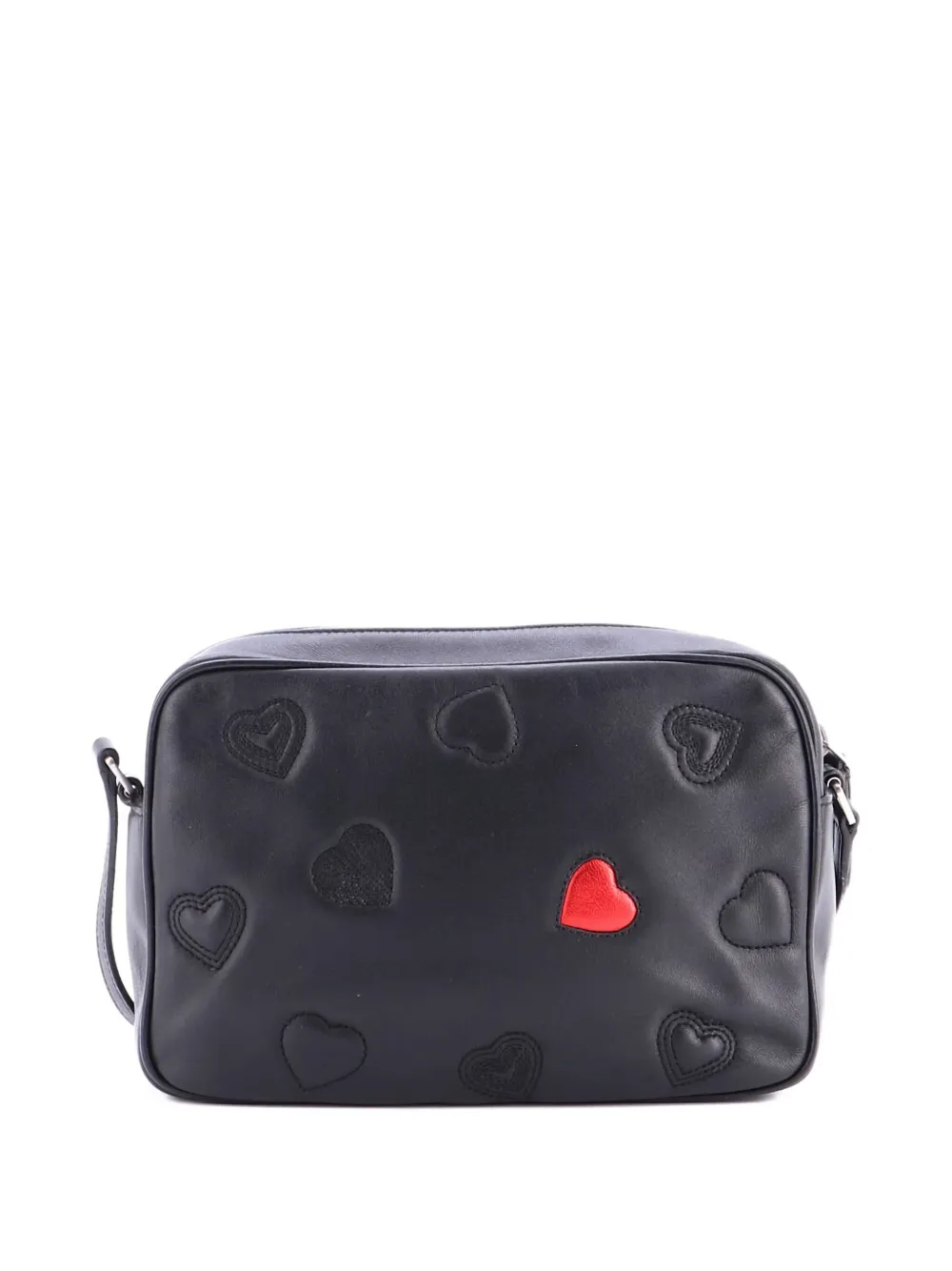 Pre-owned Saint Laurent Lou Camera Bag Heart Stitched Leather Small Crossbody Bag In Black