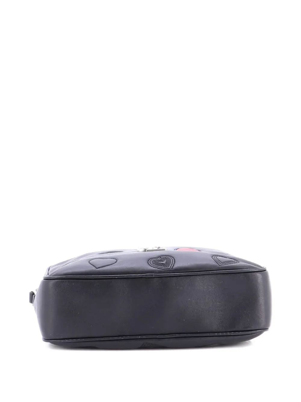Pre-owned Saint Laurent Lou Camera Bag Heart Stitched Leather Small Crossbody Bag In Black