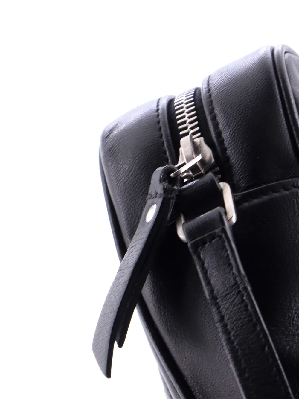 Pre-owned Saint Laurent Lou Camera Bag Heart Stitched Leather Small Crossbody Bag In Black