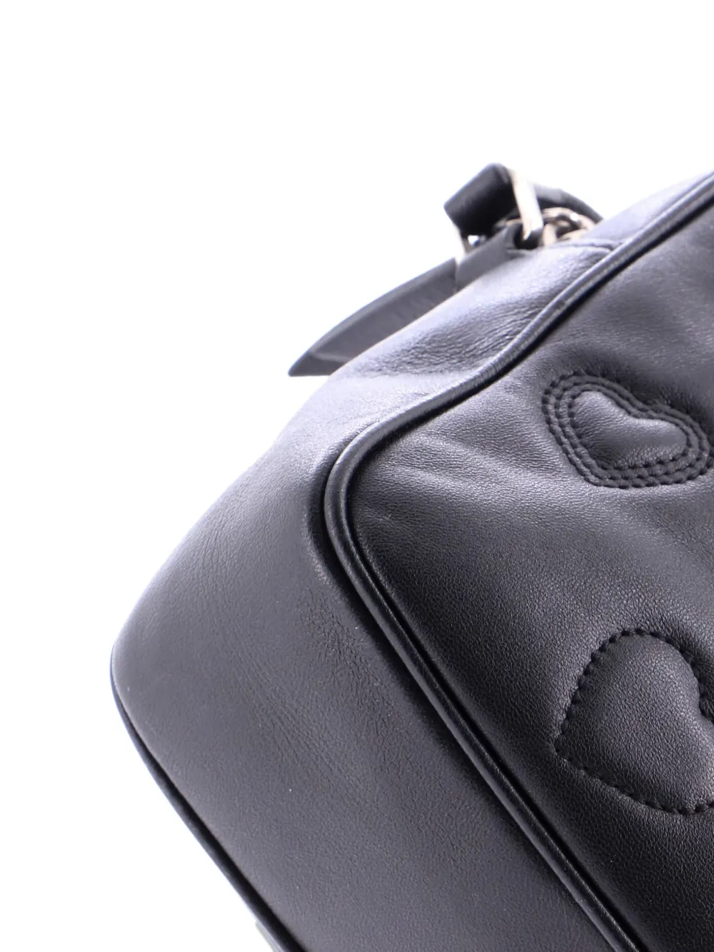 Pre-owned Saint Laurent Lou Camera Bag Heart Stitched Leather Small Crossbody Bag In Black