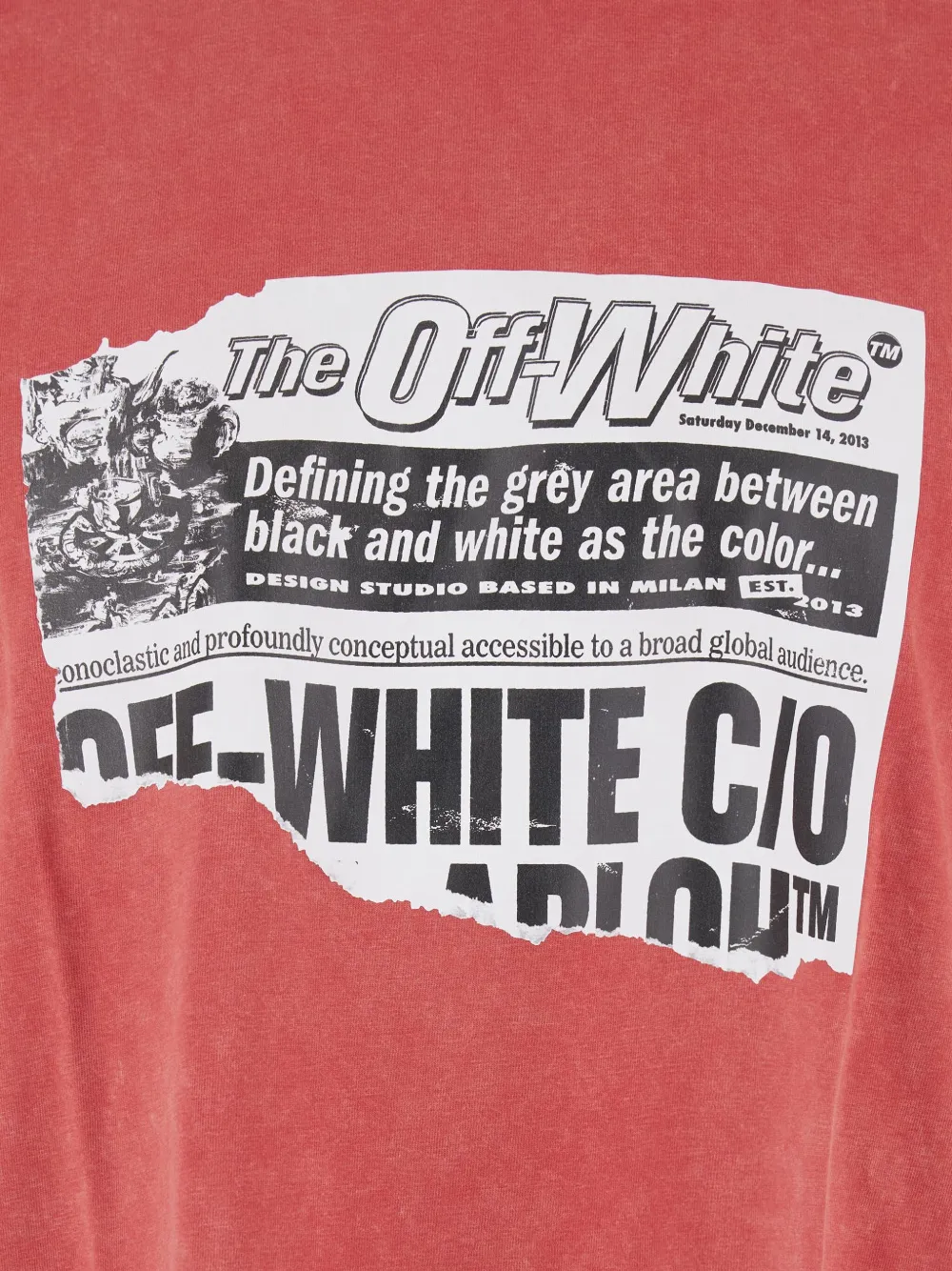 Off-White T-shirt met print en ronde hals Rood