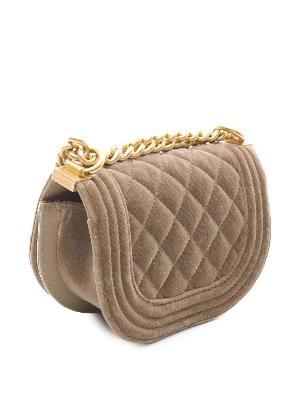 Pre-owned Chanel 2021-2025 Small Quilted Velvet Boy Messenger Bag Crossbody Bag In Brown