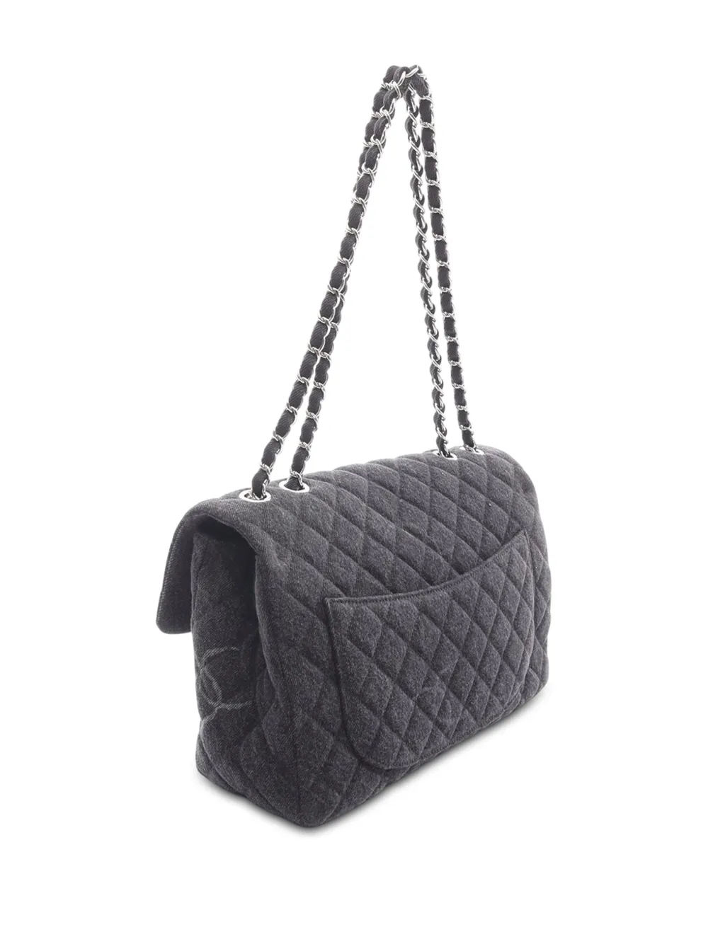 Pre-owned Chanel 2020 Jumbo Printed Denim Single Flap Shoulder Bag In Gray
