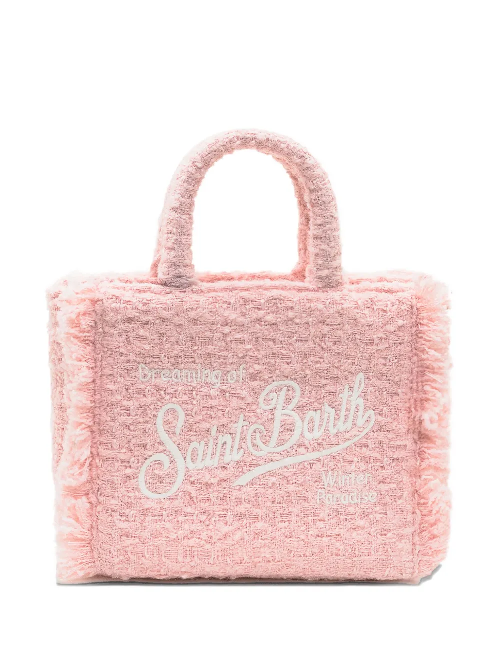 Mc2 Saint Barth Mini Vanity Tweed-fringed Tote Bag In Pink