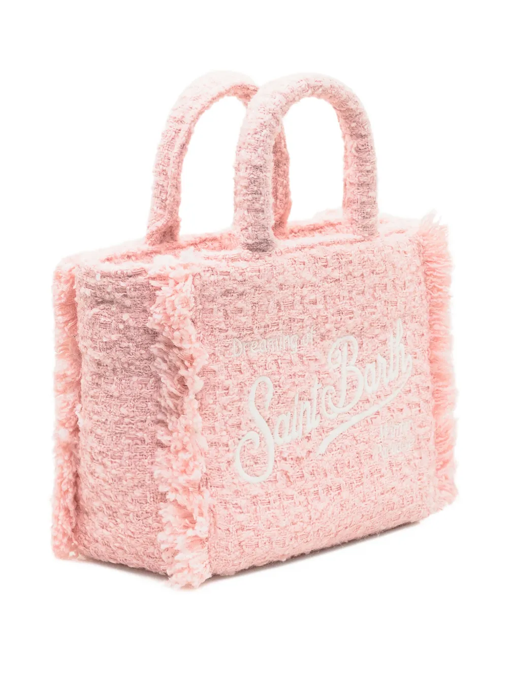 Mc2 Saint Barth Mini Vanity Tweed-fringed Tote Bag In Pink