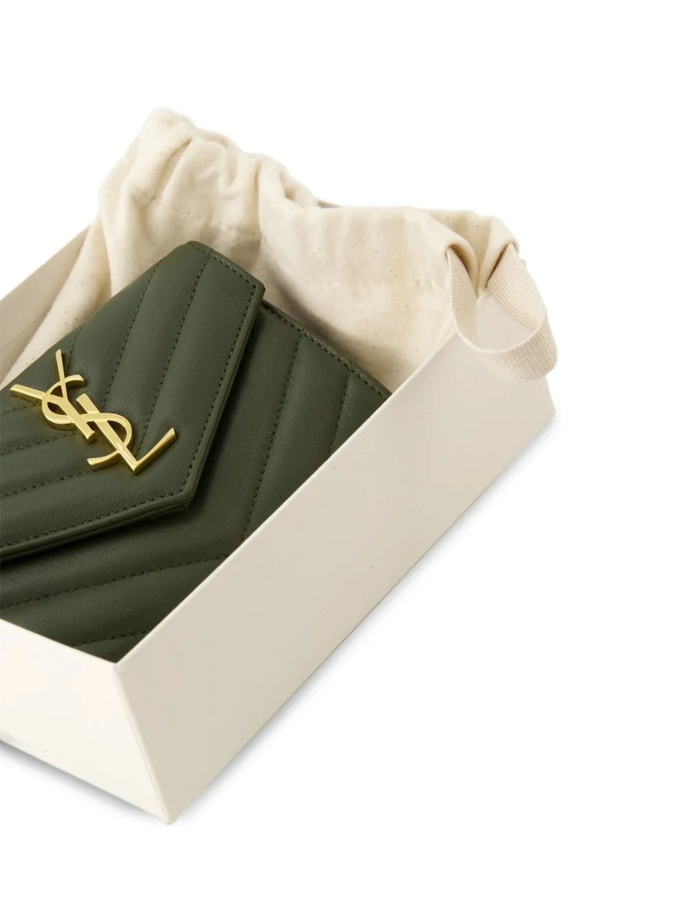 Saint Laurent Kleine Cassandre Matelassé portemonnee Groen