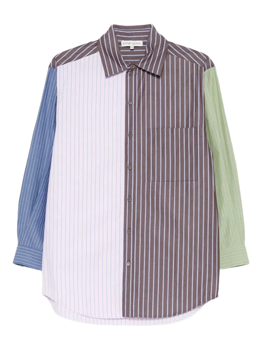 Stine Goya T-shirt a righe con tasca applicata - Marrone