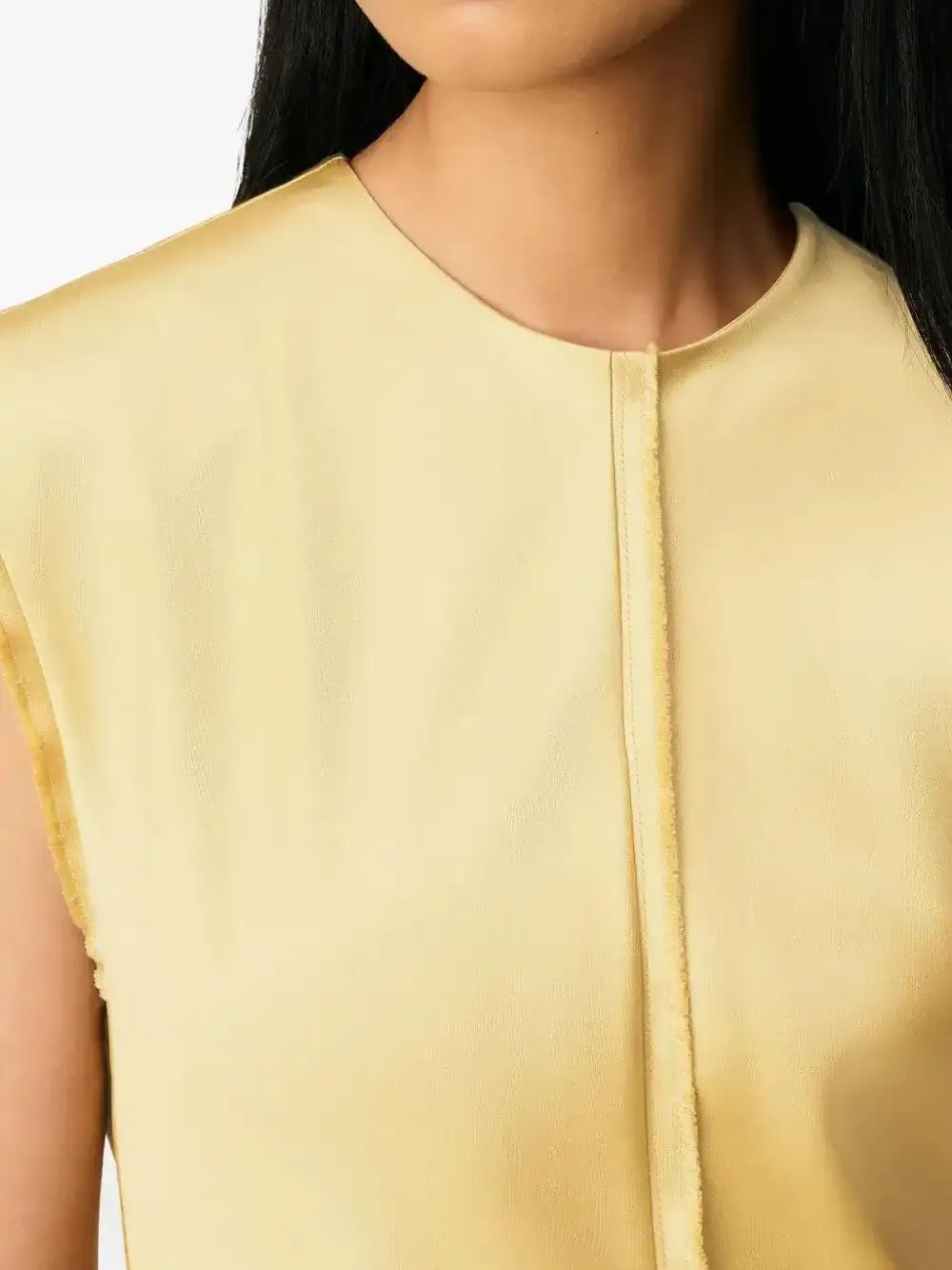 raw-edge sleeveless midi dress