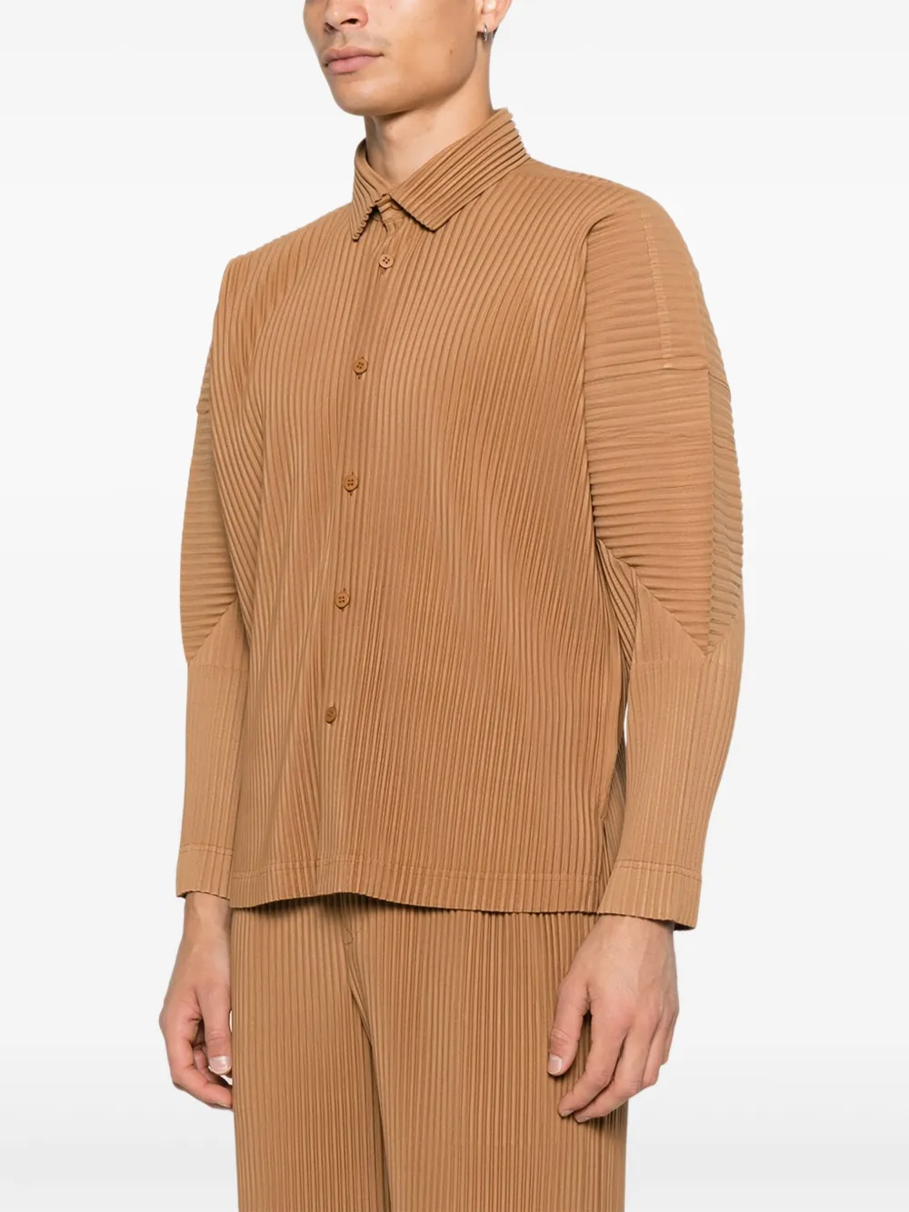 Homme Plissé Issey Miyake Plissé overhemd met knopen Bruin