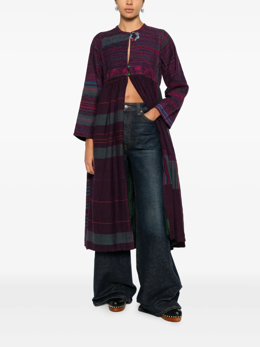 INJIRI striped-pattern coat | Single Breasted Coats | Image 2