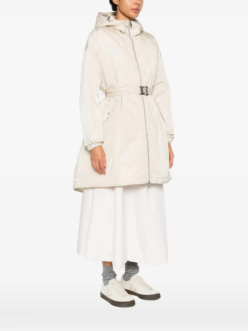 Add Hooded Belted Coat In Neutral