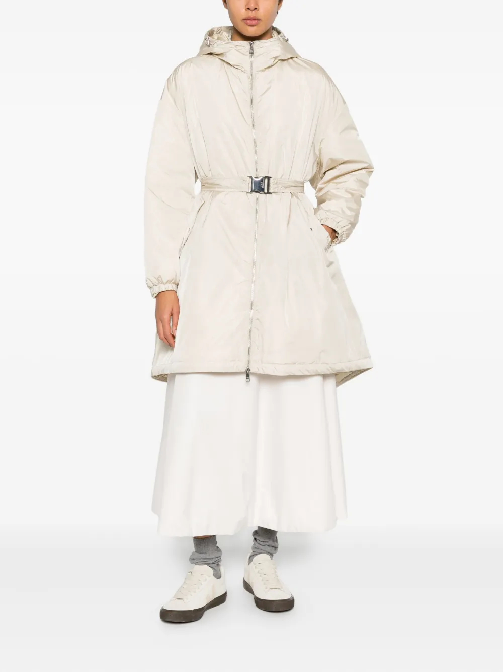 Add Hooded Belted Coat In Neutral