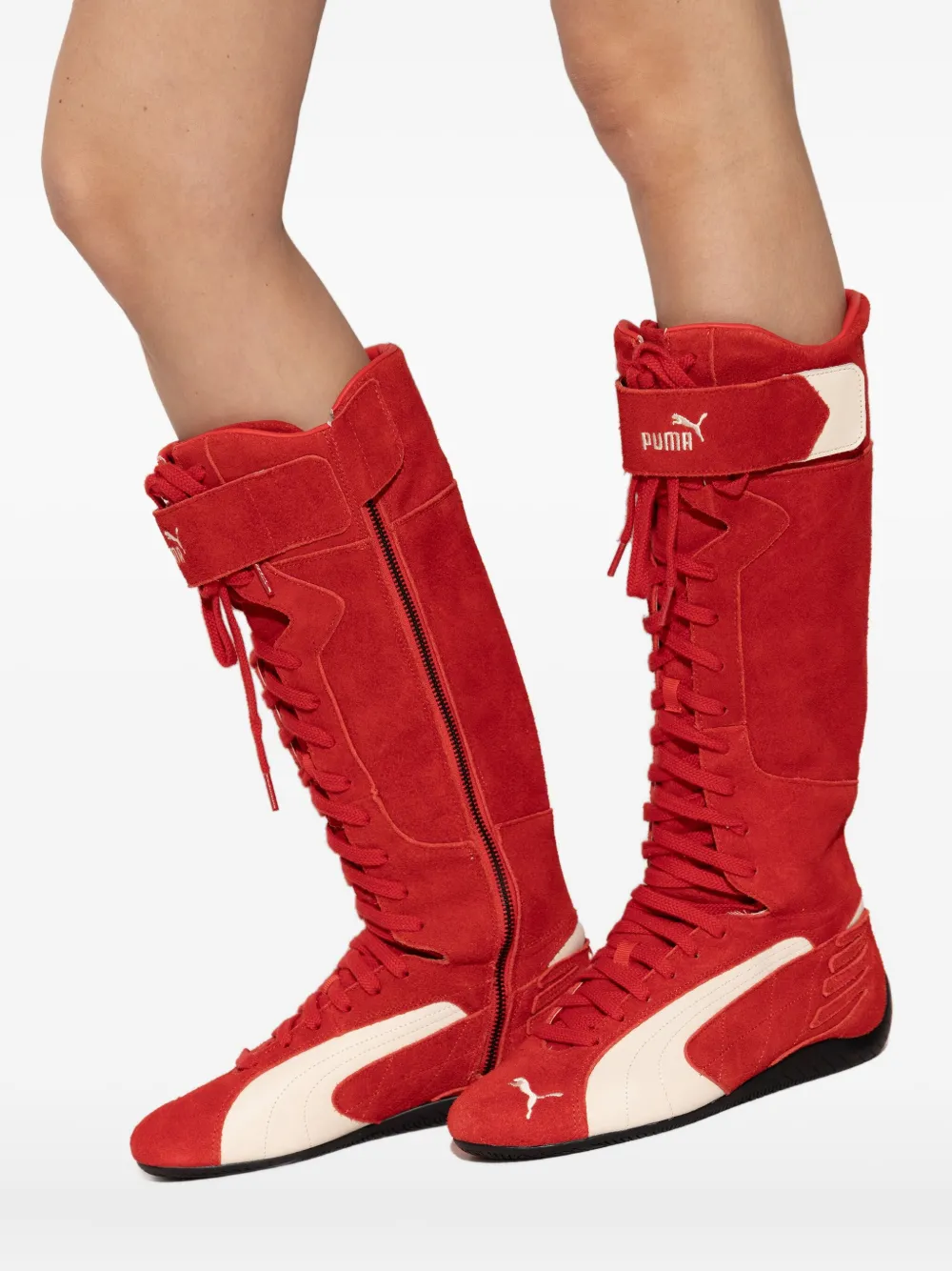 Puma Speedcat Lace-up Knee-high Boots In Red