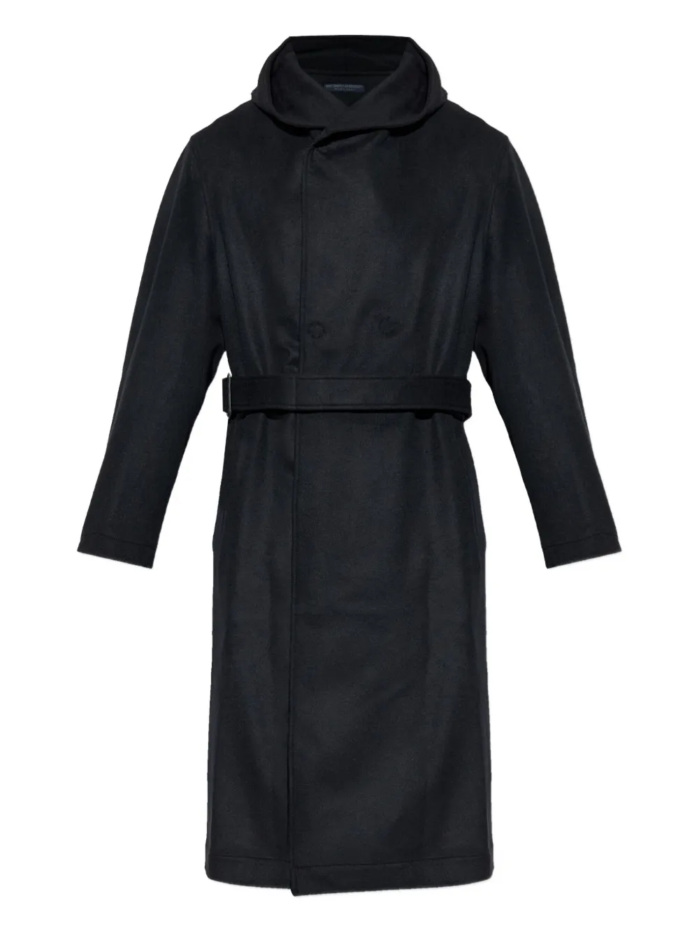 Yohji Yamamoto hooded belted wool coat | Black | Image 1