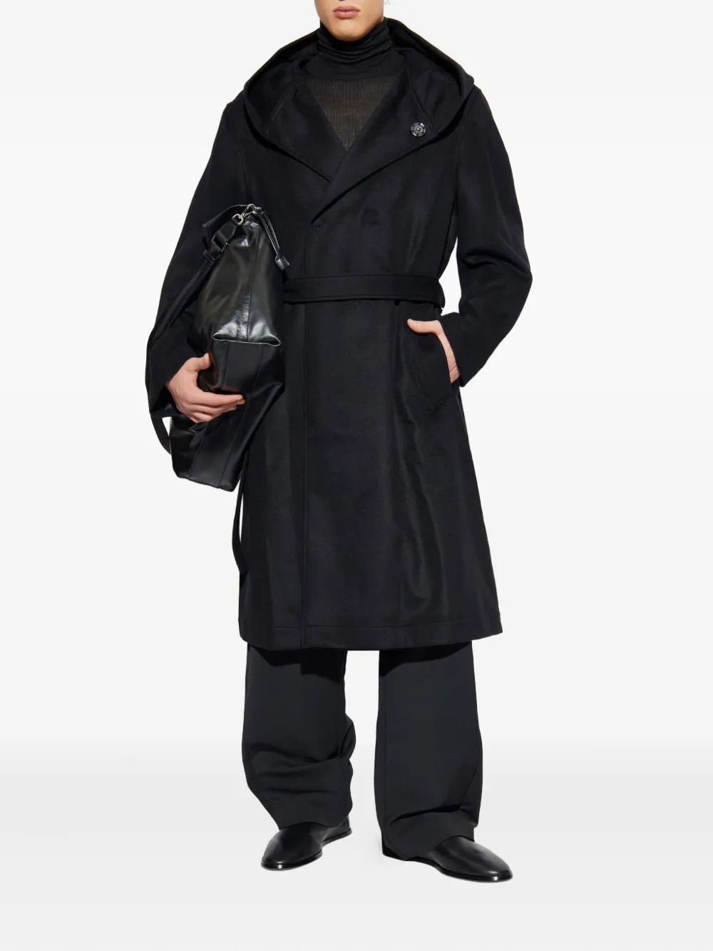 Yohji Yamamoto hooded belted wool coat | Single Breasted Coats | Image 2