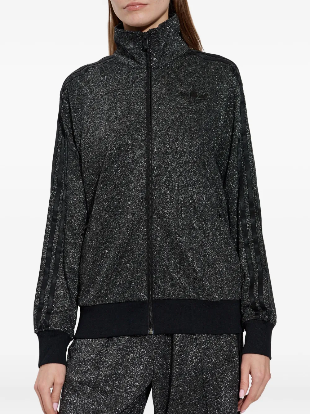 Adidas Originals Firebird Lurex Zip-up Sweatshirt In Black