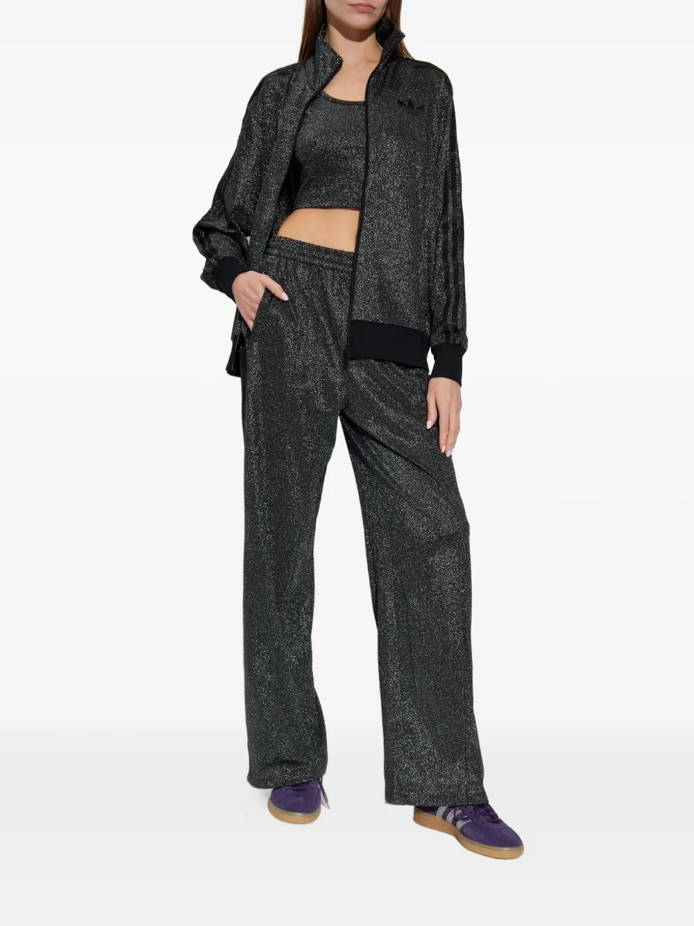 Adidas Originals Firebird Lurex Zip-up Sweatshirt In Black