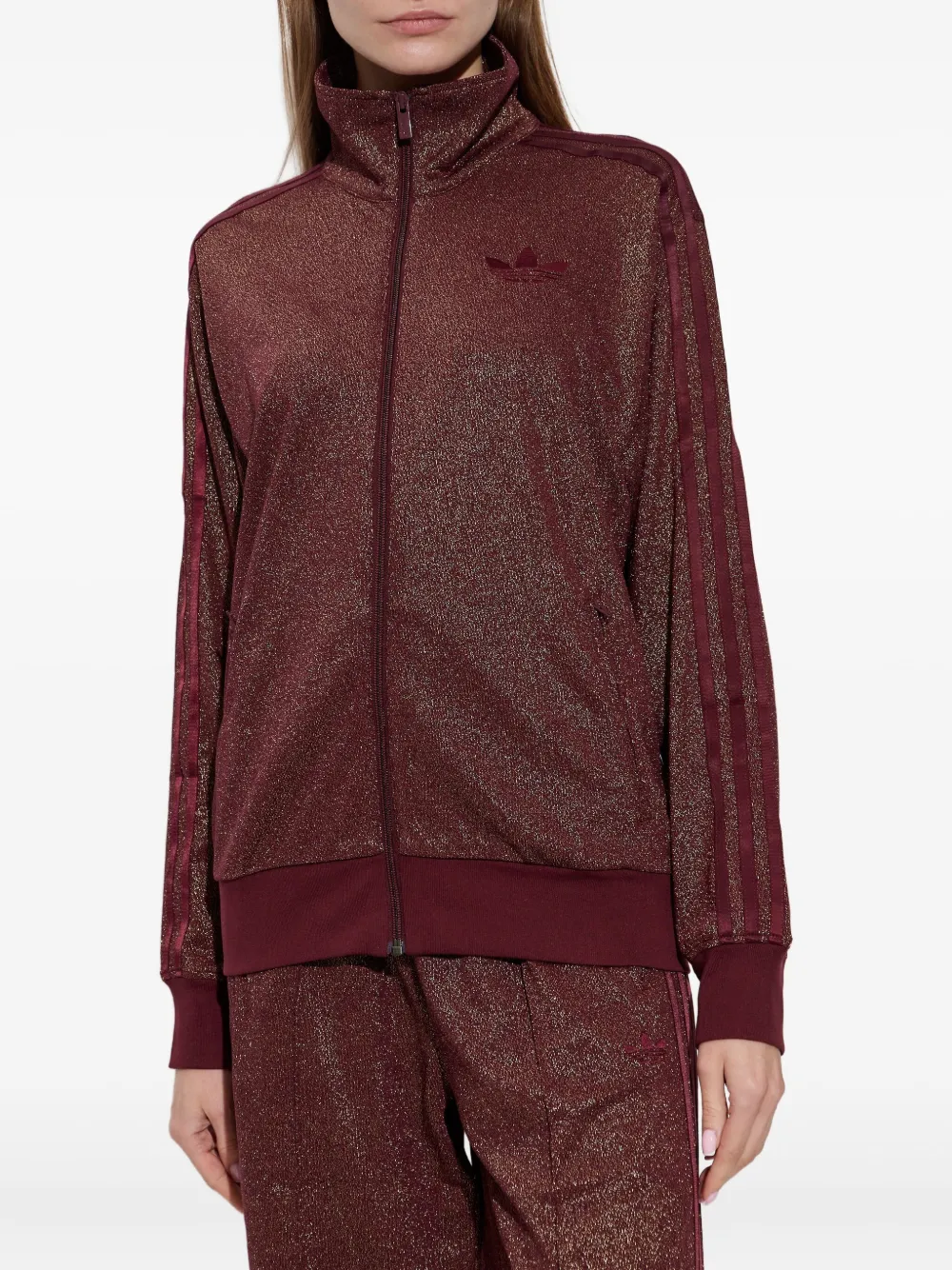 Adidas Originals Firebird Lurex Zip-up Sweatshirt In Burgundy