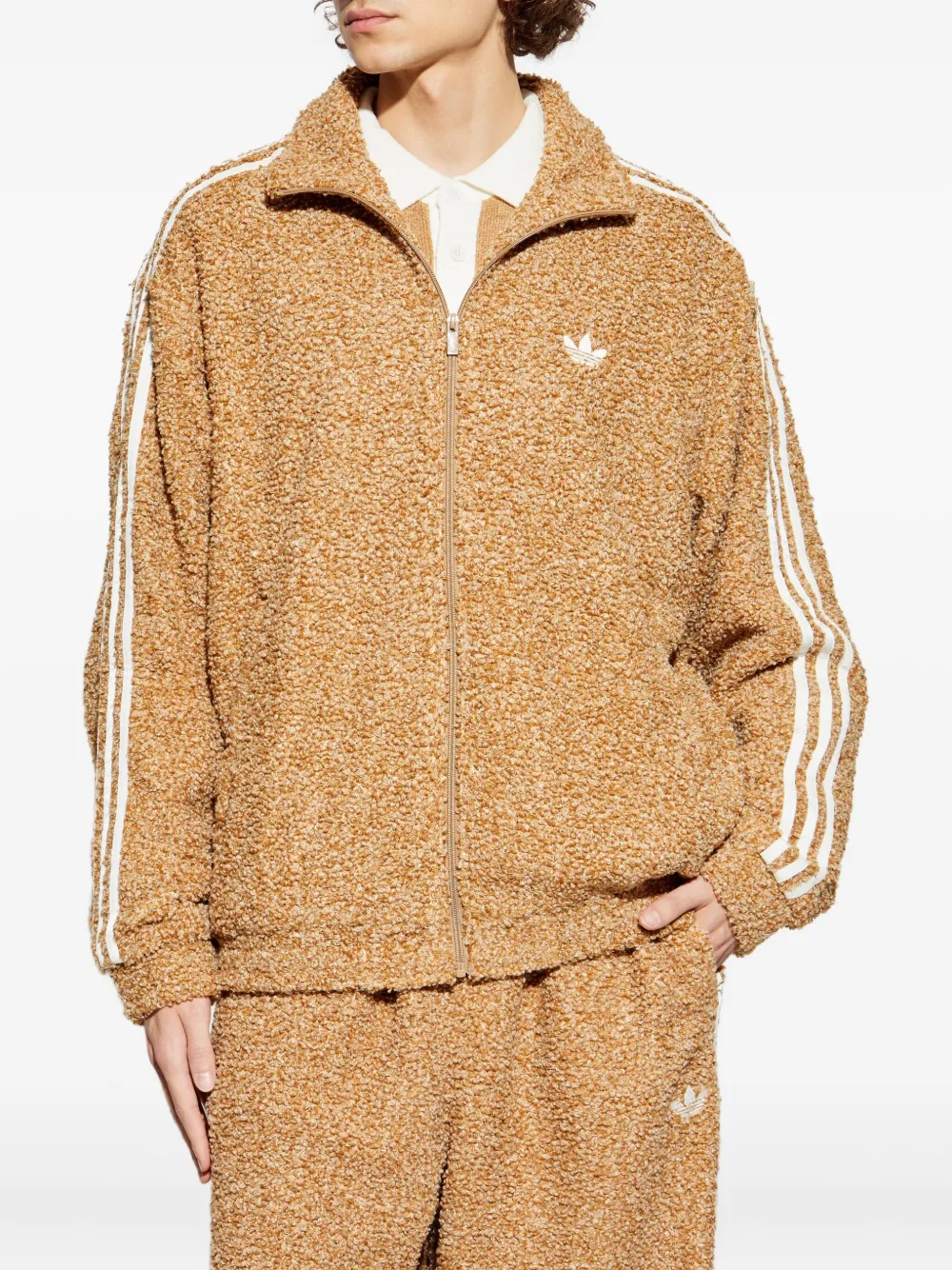 adidas Firebird bouclé sweater met rits Beige