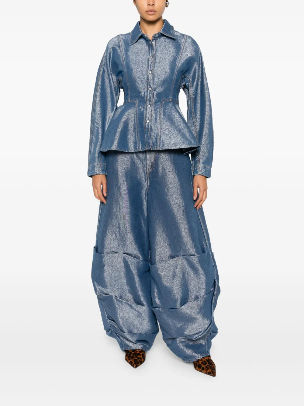 GANNI Jeans met ruche zak Blauw