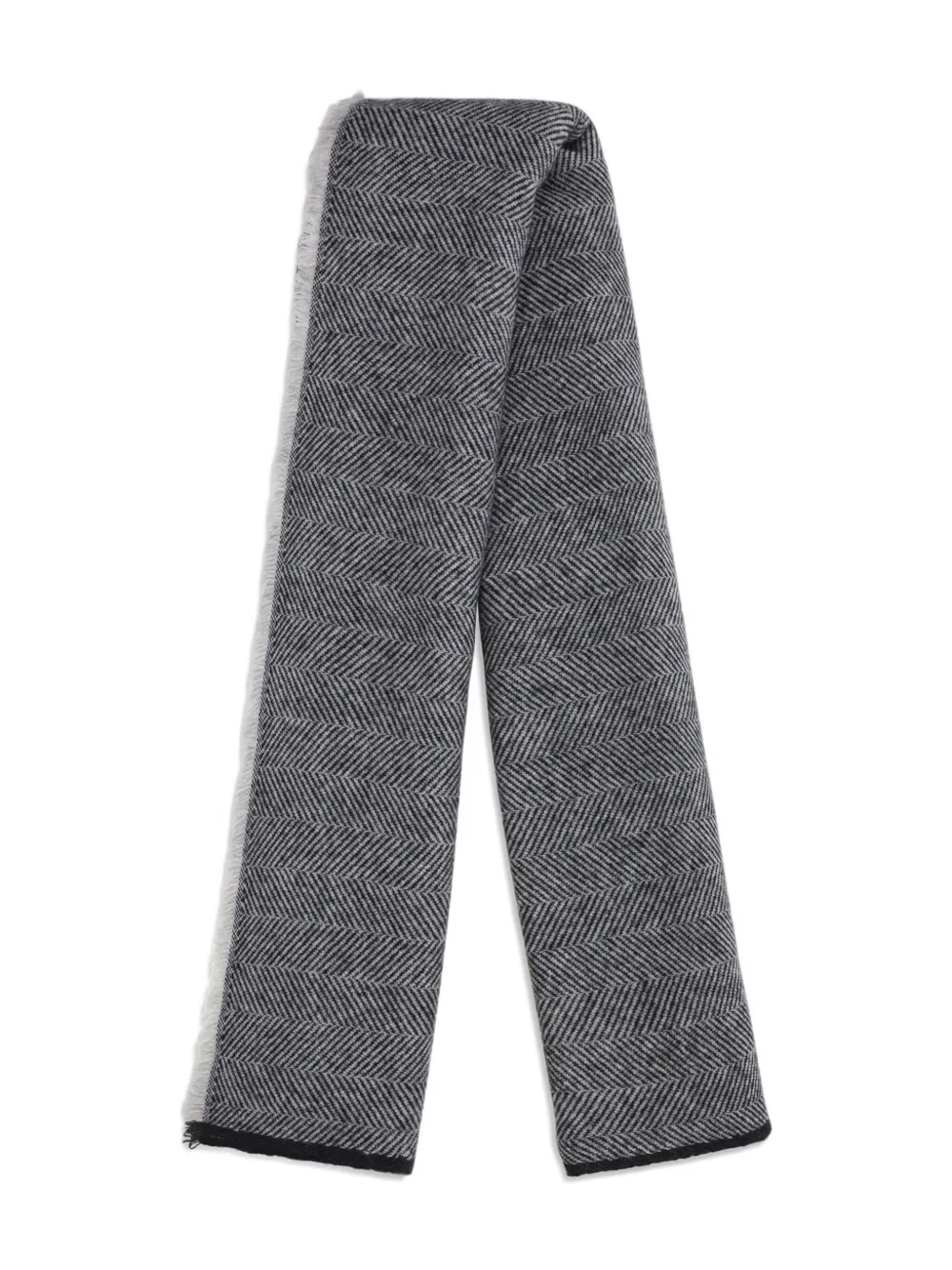 Brunello Cucinelli Herringbone Fringed Scarf In Gray