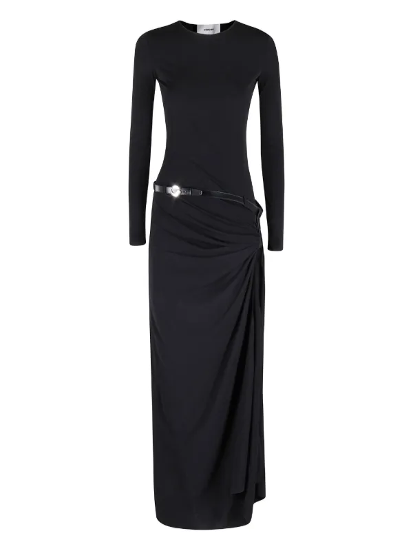 long sleeve draped black dress Everly