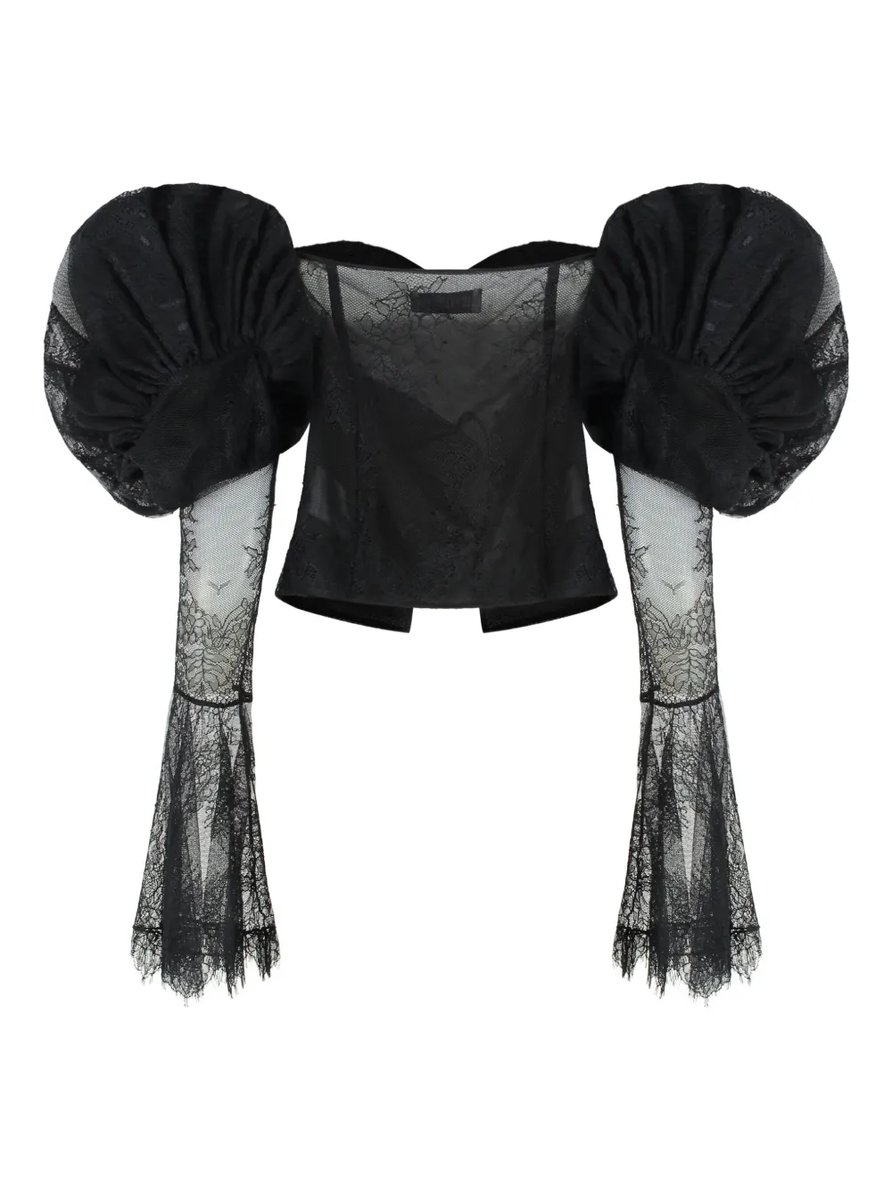 Les Filles D'eva Flower-lace Puff-sleeve Blouse In Black
