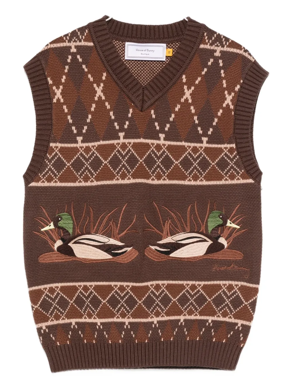 House of Sunny Ripples argyle-pattern top | Brown | Image 1
