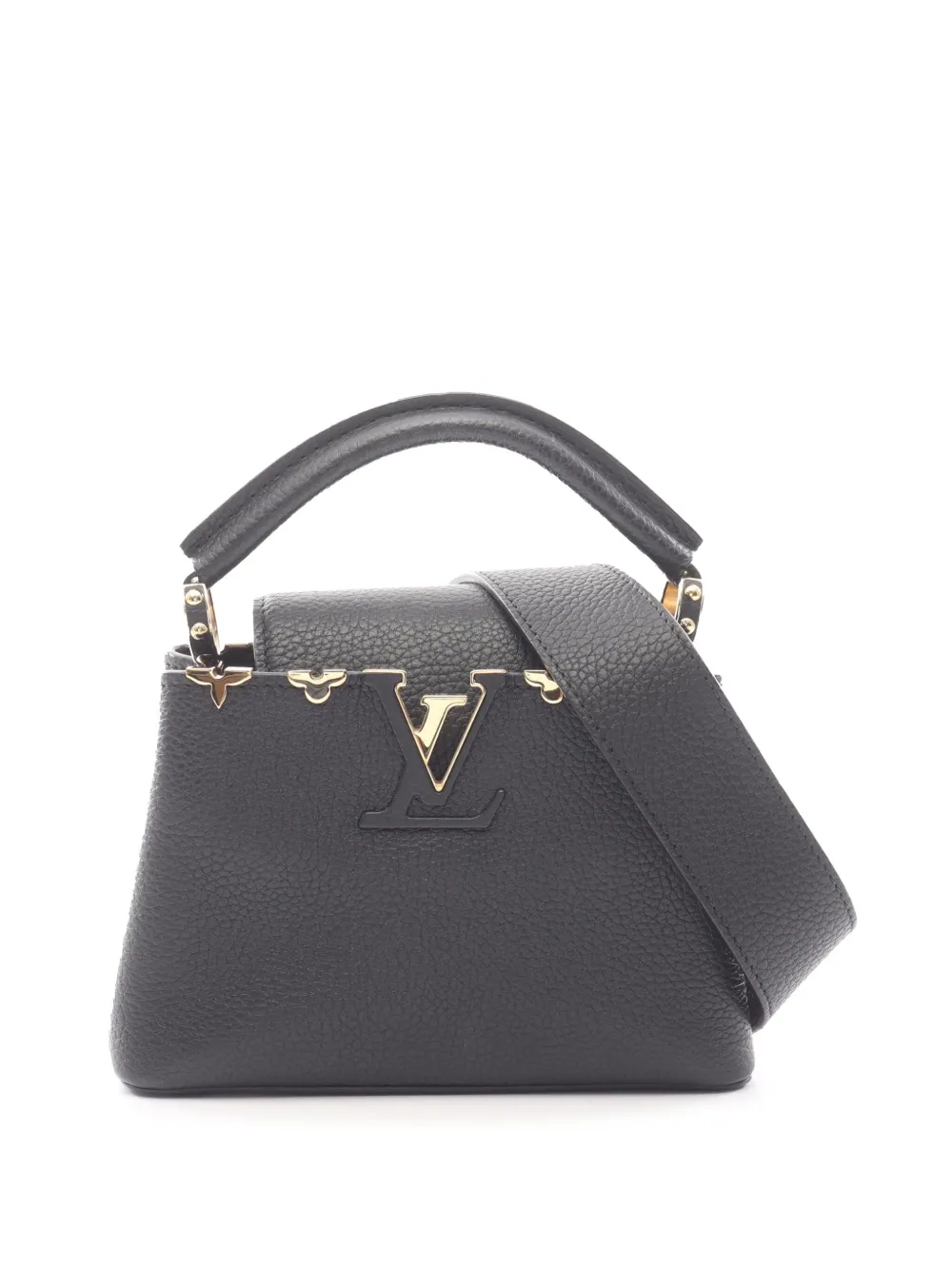 Pre-owned Louis Vuitton 2020 Taurillon Mini Capucines Satchel In Black