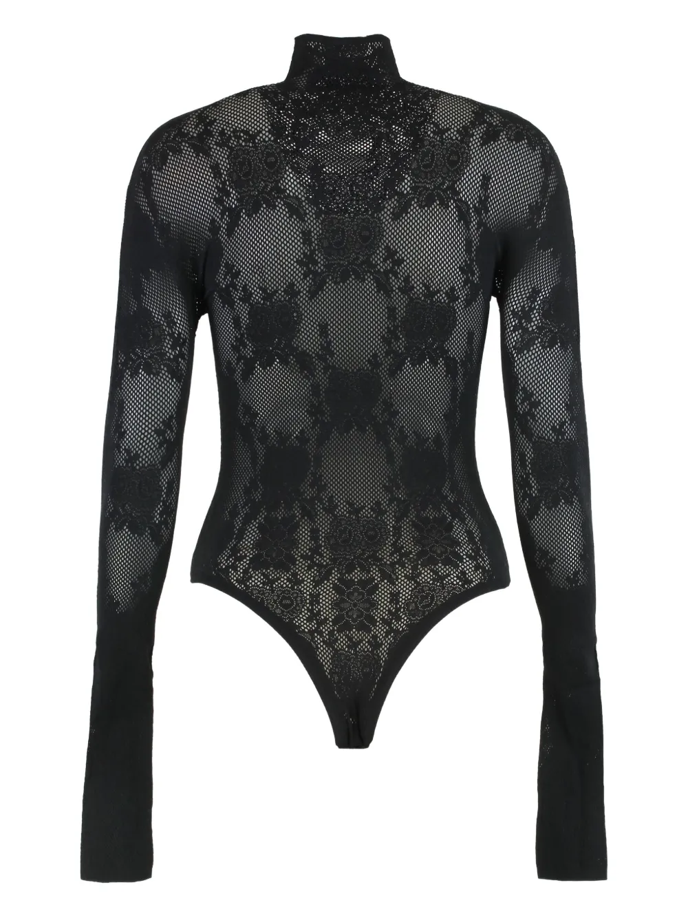 Les Filles D'eva Flower-lace Turtleneck Bodysuit In Black
