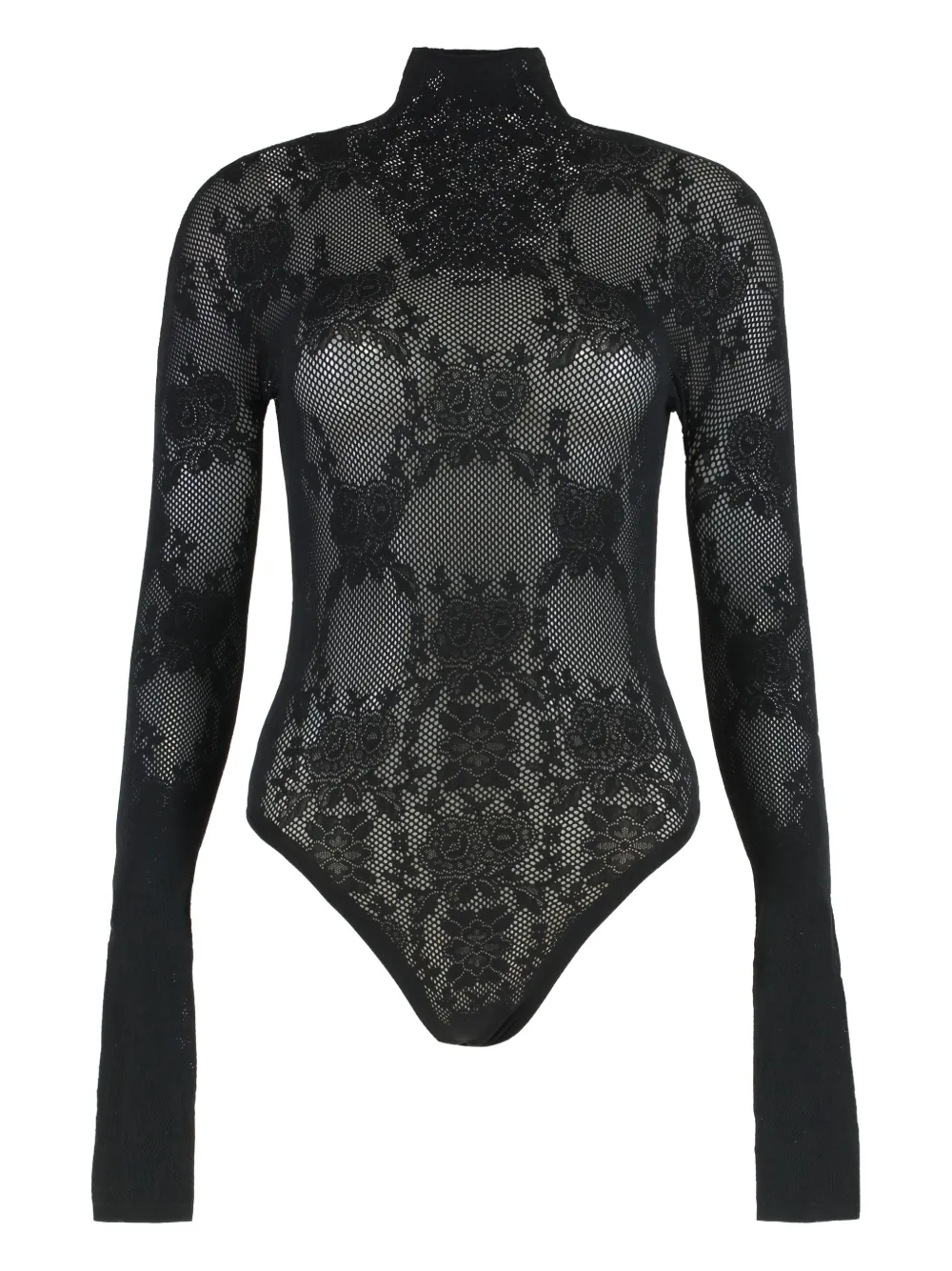 Les Filles D'eva Flower-lace Turtleneck Bodysuit In Black