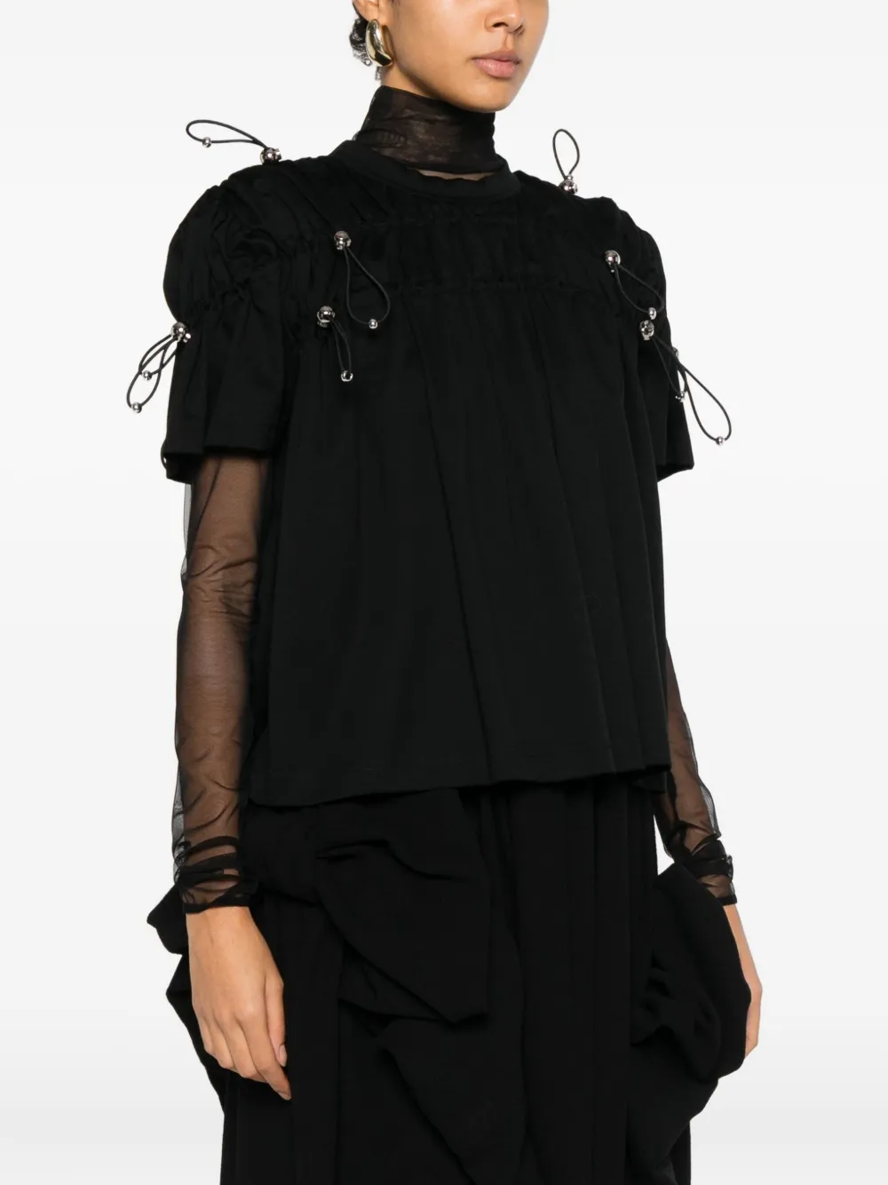 Noir Kei Ninomiya Gesmockte blouse met verfraaiing Zwart