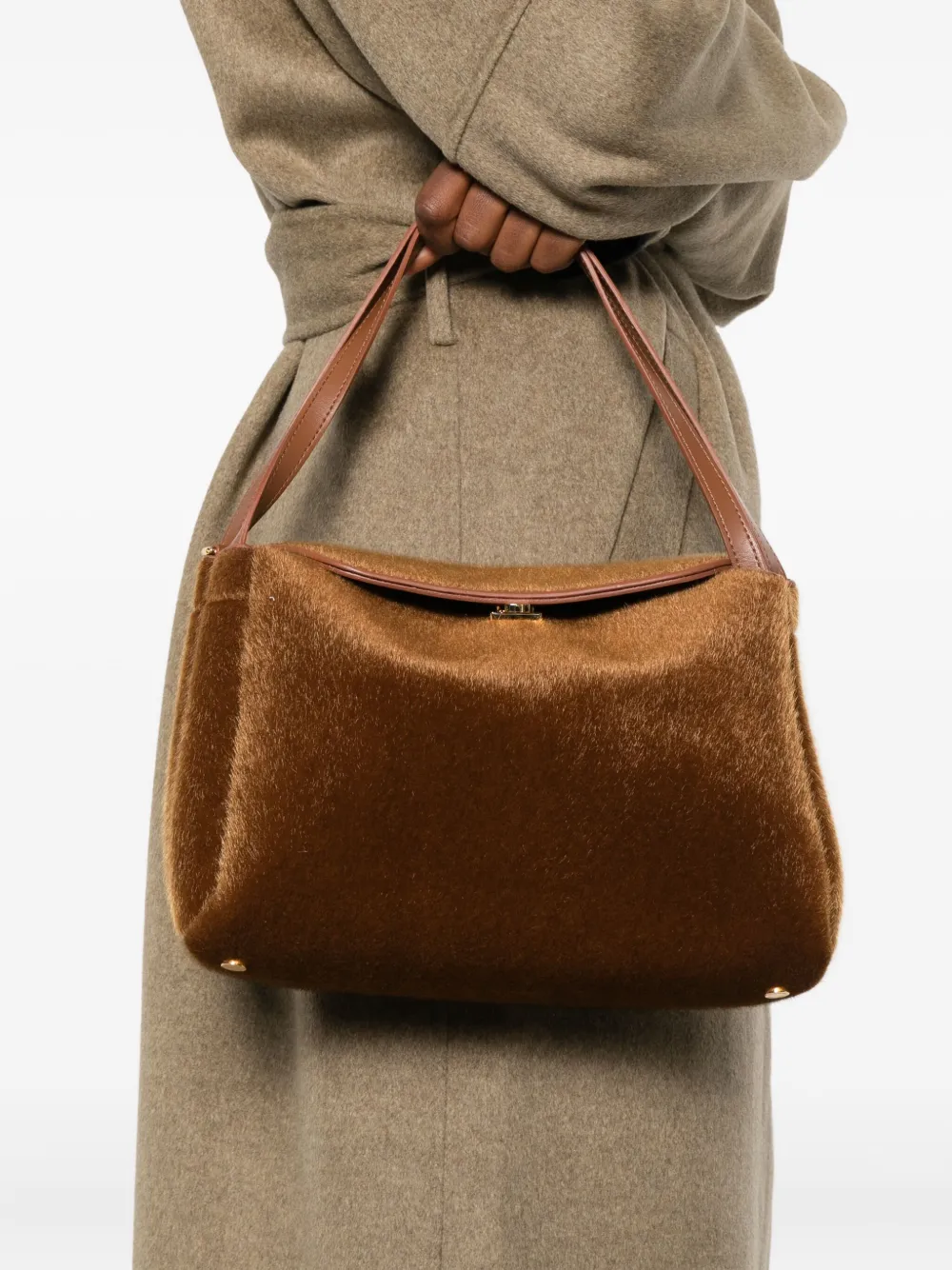 Themoirè clasp-fastening tote bag - Bruin