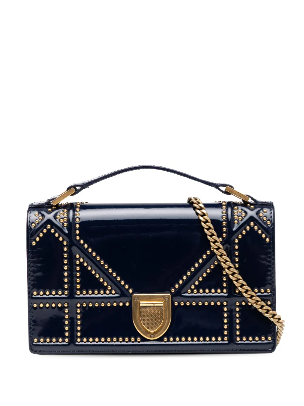 Christian Dior Pre-Owned 2017 Patent Studded Diorama Top Handle Wallet Christian Dior Pre-Owned 2017 Patent Studded Diorama Top Handle Wallet