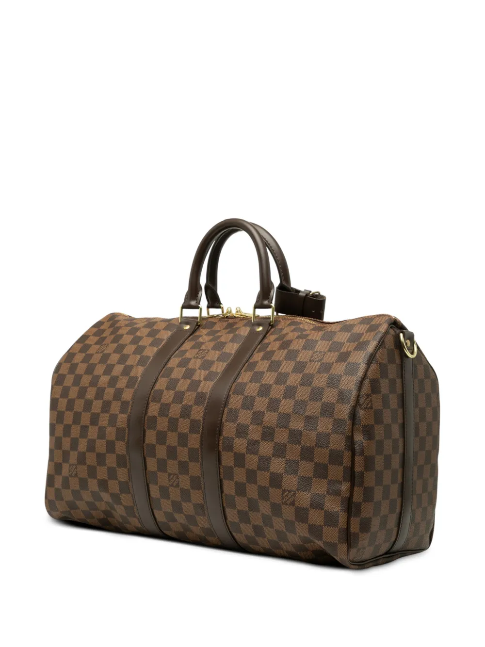 Pre-owned Louis Vuitton 2014 Damier Ebene Keepall Bandouliere 45 Travel Bag In Brown