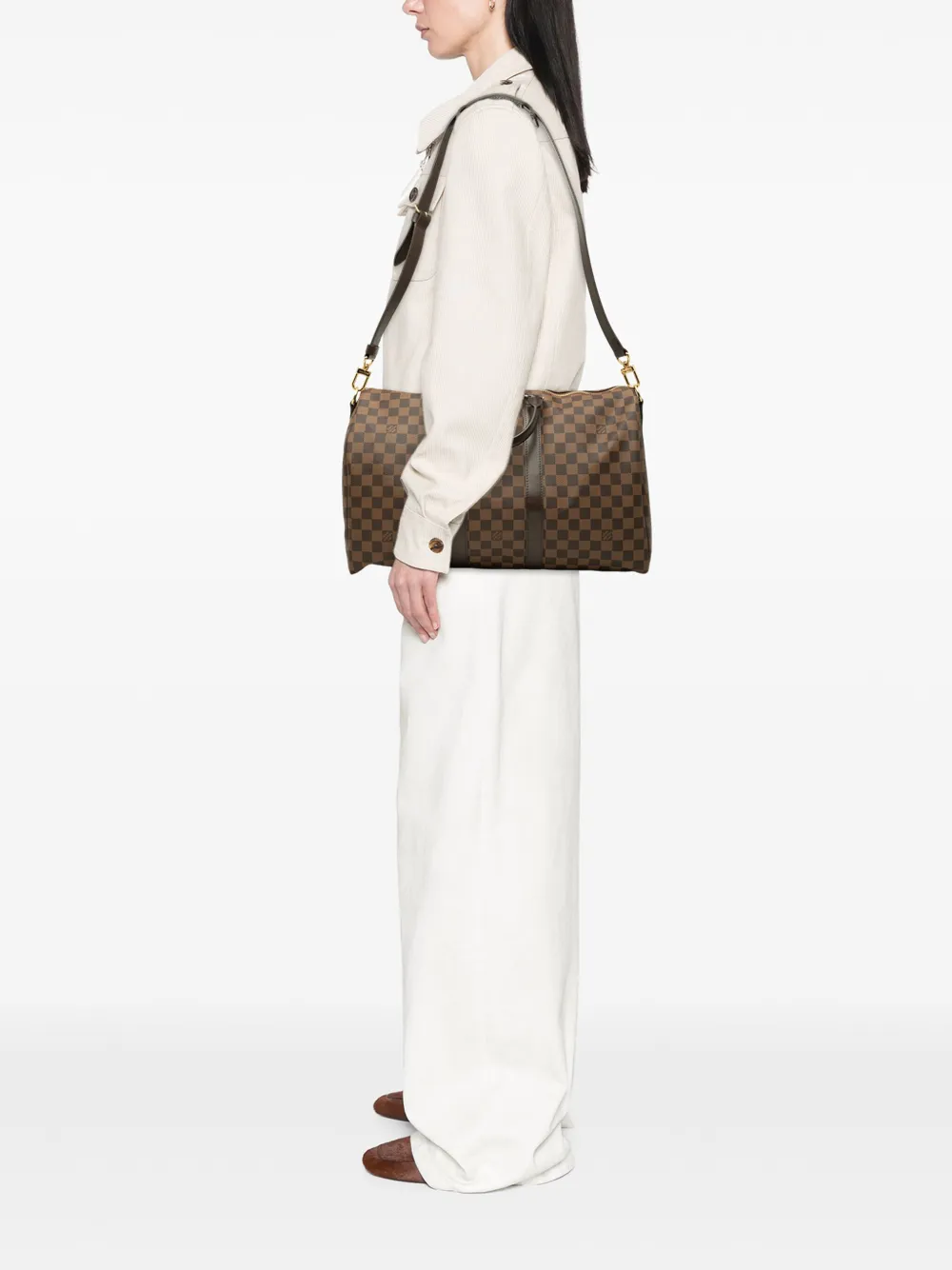 Pre-owned Louis Vuitton 2014 Damier Ebene Keepall Bandouliere 45 Travel Bag In Brown