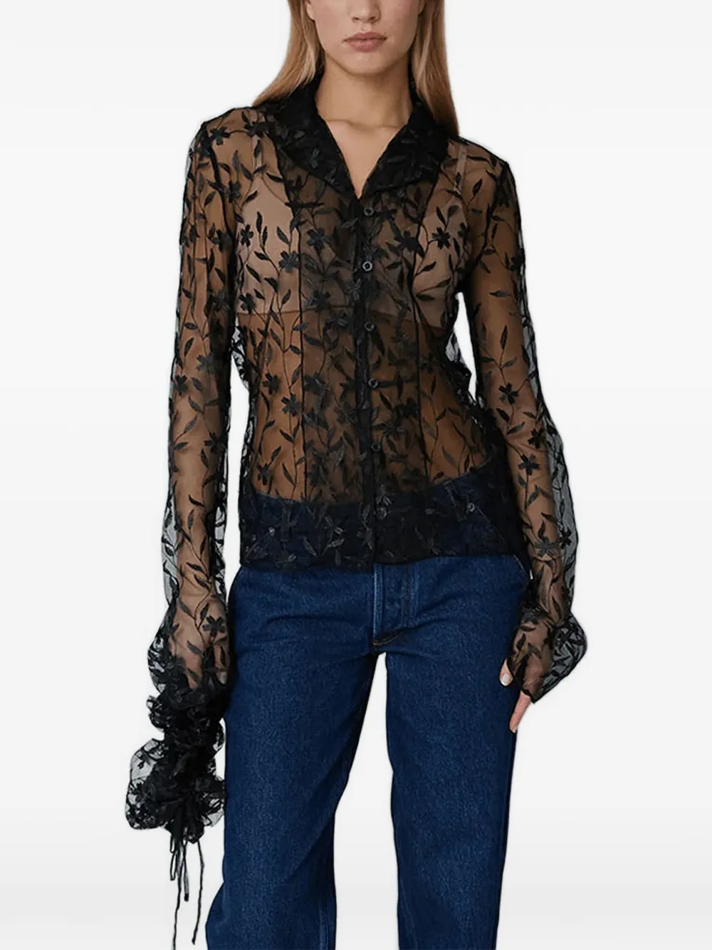  Opérasport Flora Lace V-neck Shirt - Black 