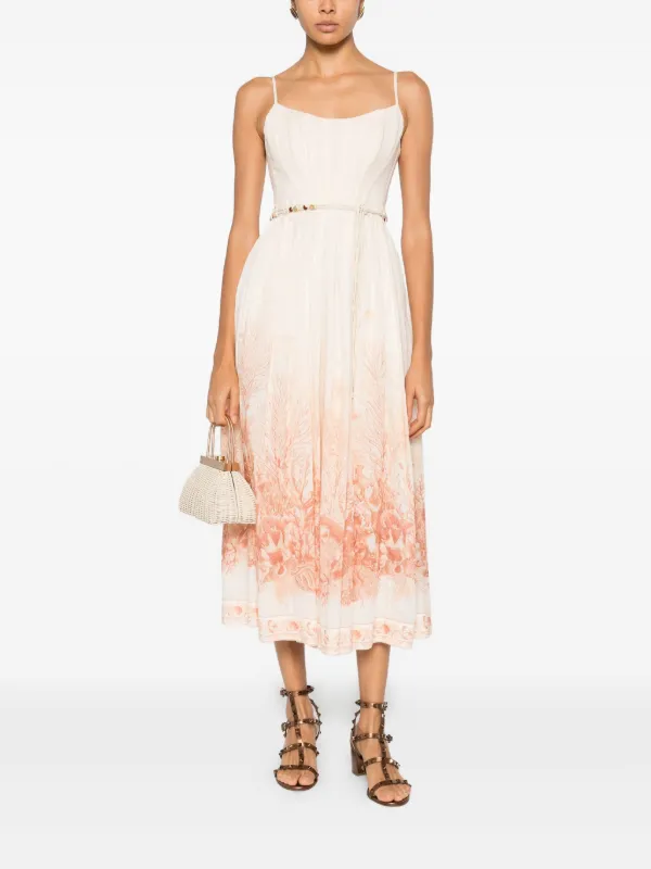 knee length dresses for ladies Zimmermann Midi Day Dress Lipstick coral salmon Puff sleeve
