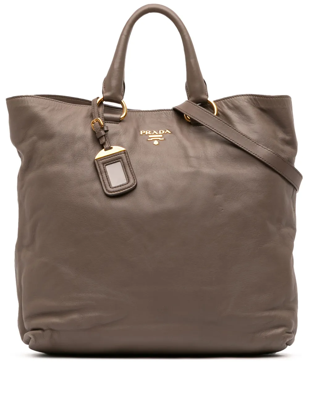 Pre-owned Prada 2000-2025 Soft Calf Open Convertible Tote Satchel In Gray