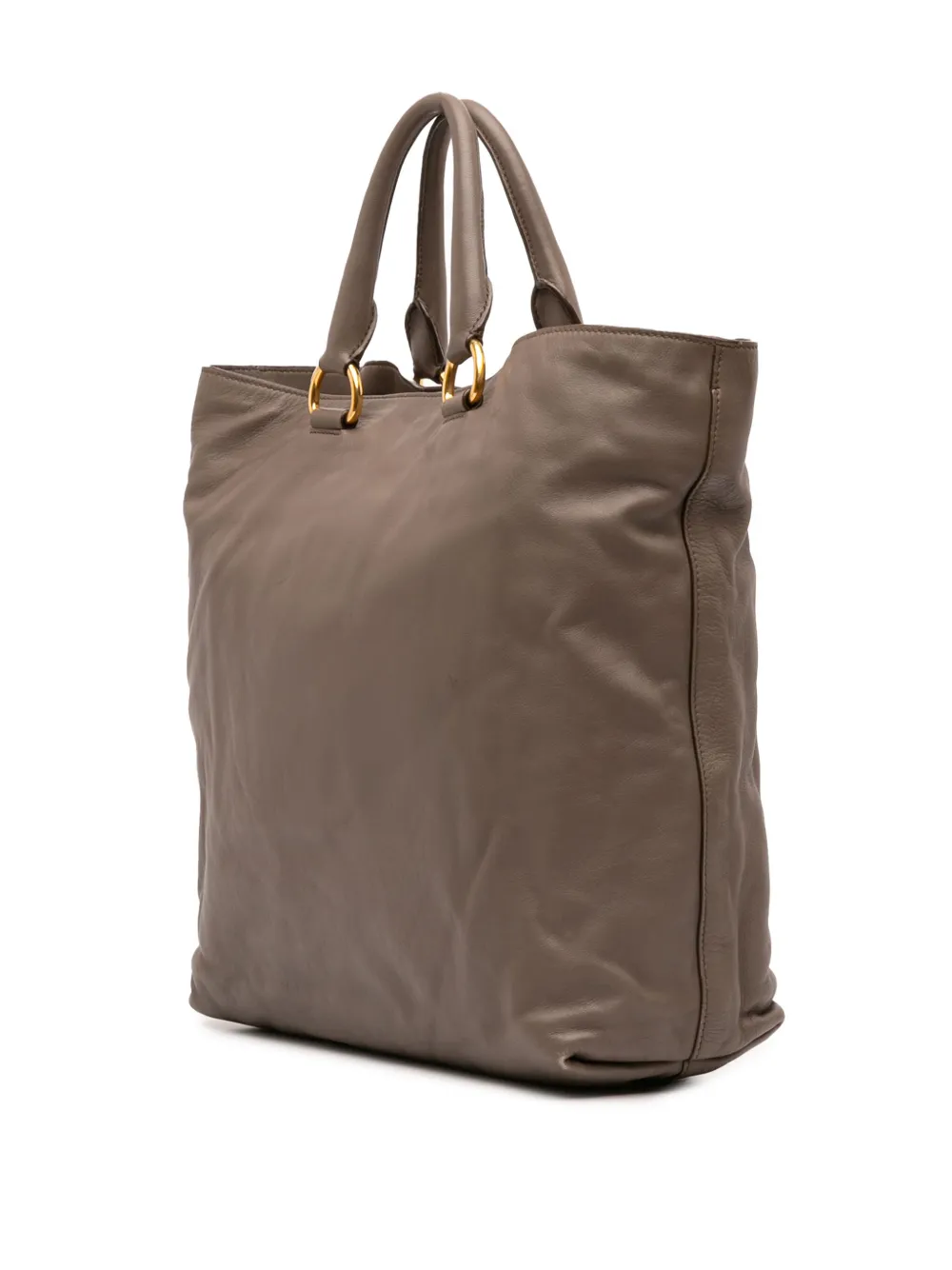 Pre-owned Prada 2000-2025 Soft Calf Open Convertible Tote Satchel In Gray