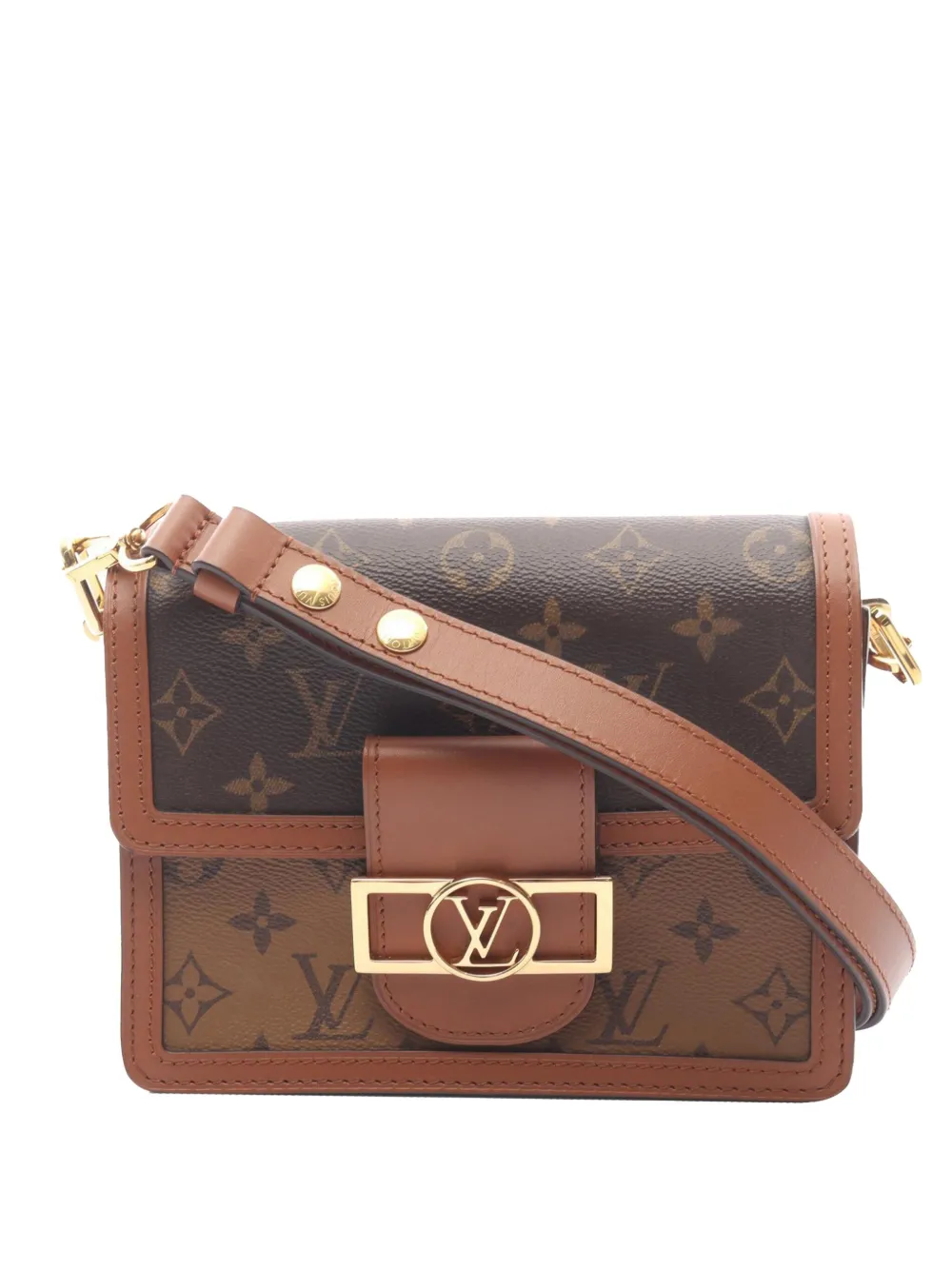 Pre-owned Louis Vuitton 2021-2025 Monogram Reverse Mini Dauphine Satchel In Brown