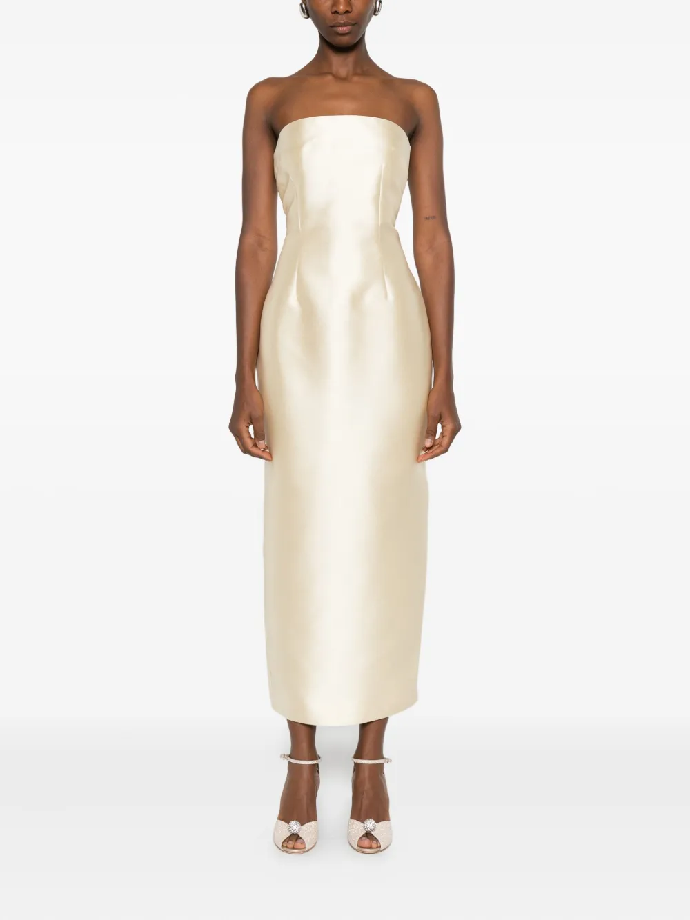 Solace London The Renee Strapless Midi Dress In Pink