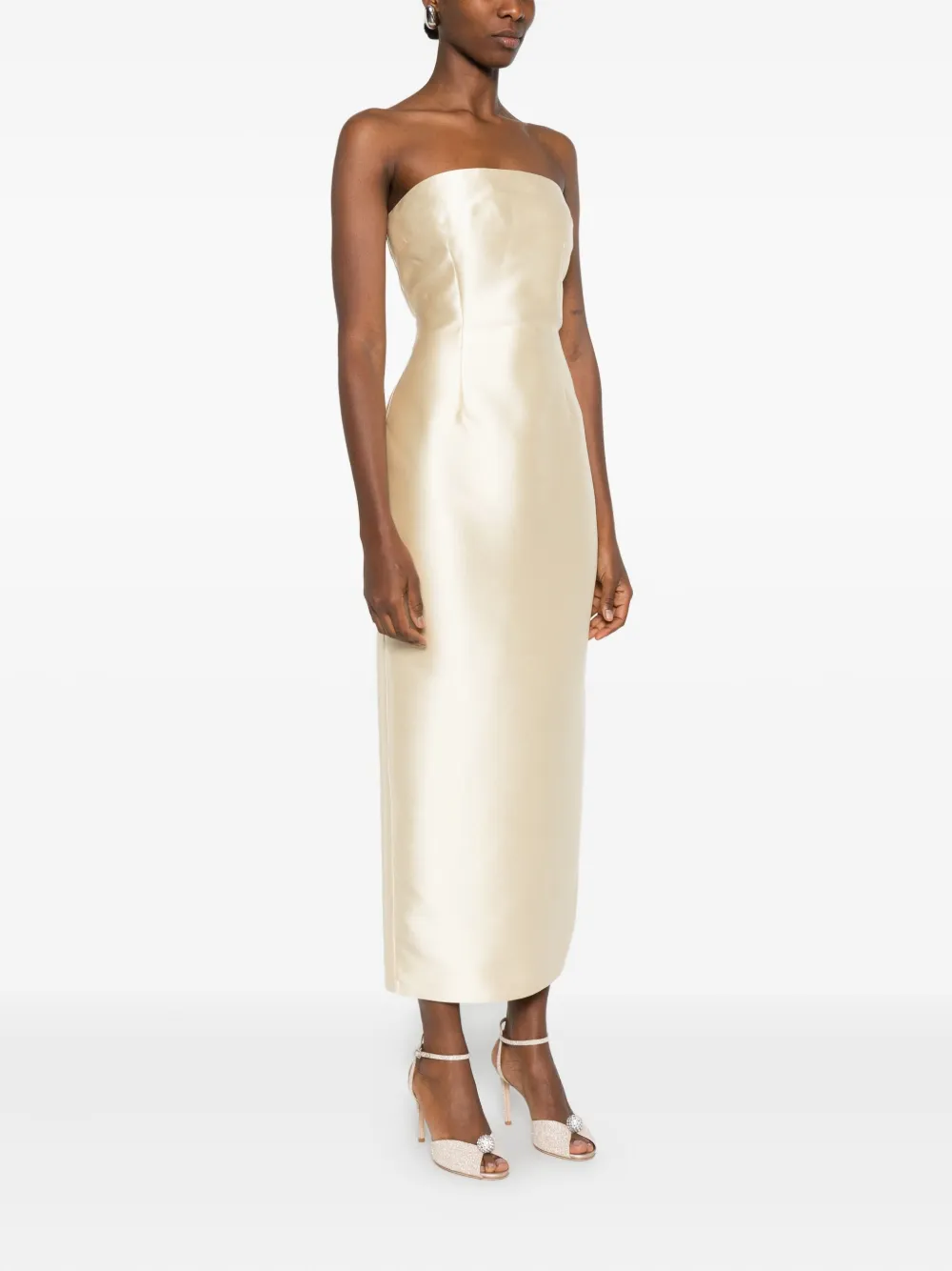 Solace London The Renee Strapless Midi Dress In Pink