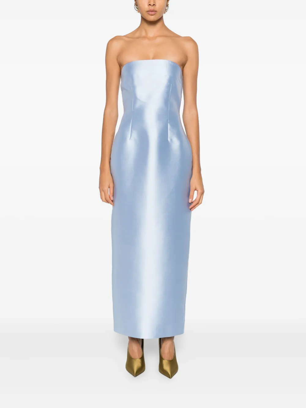 Solace London Renee Strapless Midi Dress In Blue