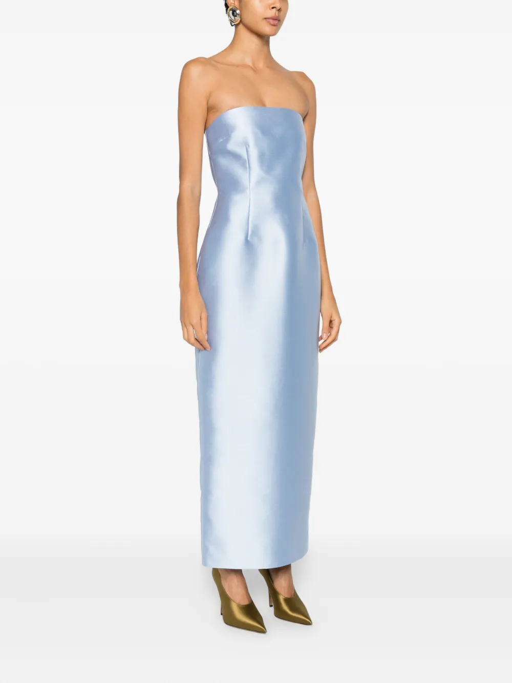 Solace London Renee Strapless Midi Dress In Blue