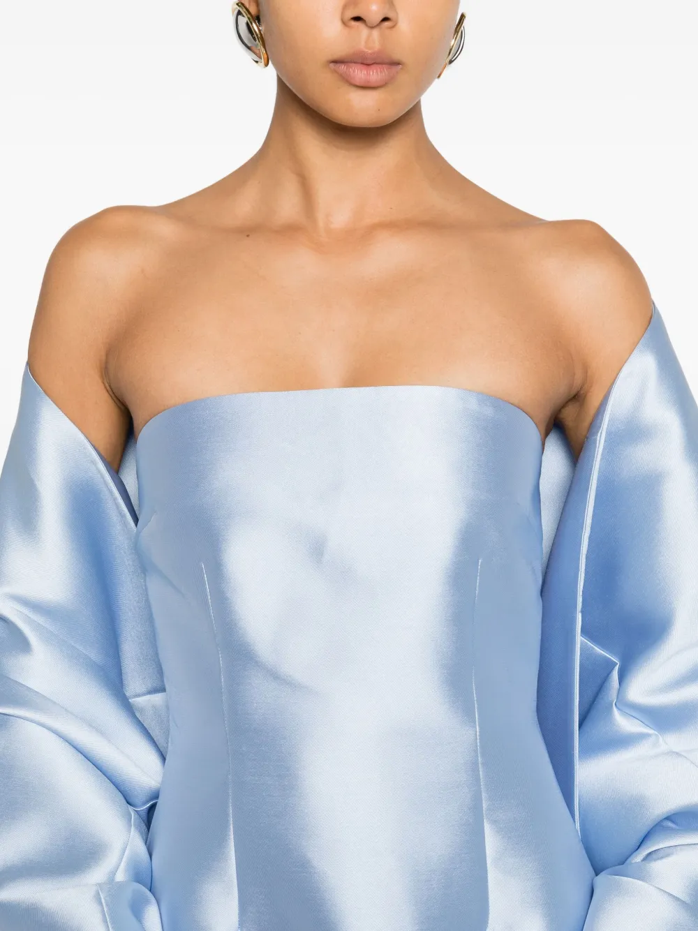Solace London Renee Strapless Midi Dress In Blue