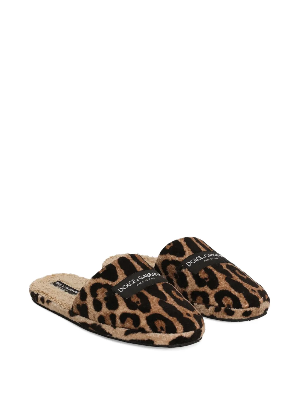 Dolce & Gabbana Slippers met luipaardprint en logopatch Bruin